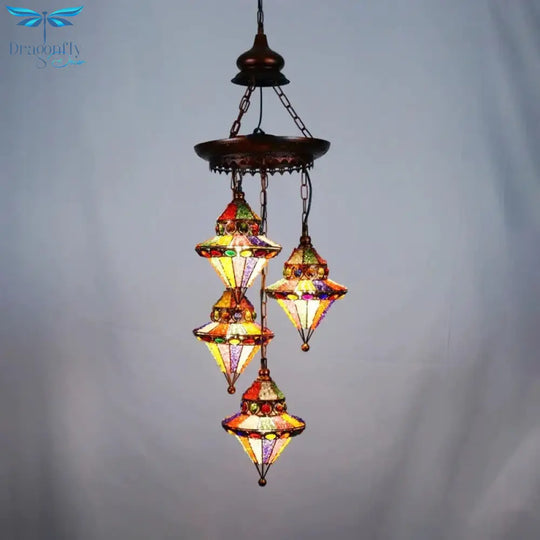 Metal Lantern Chandelier Lamp Bohemian 4 Heads Living Room Drop In Copper