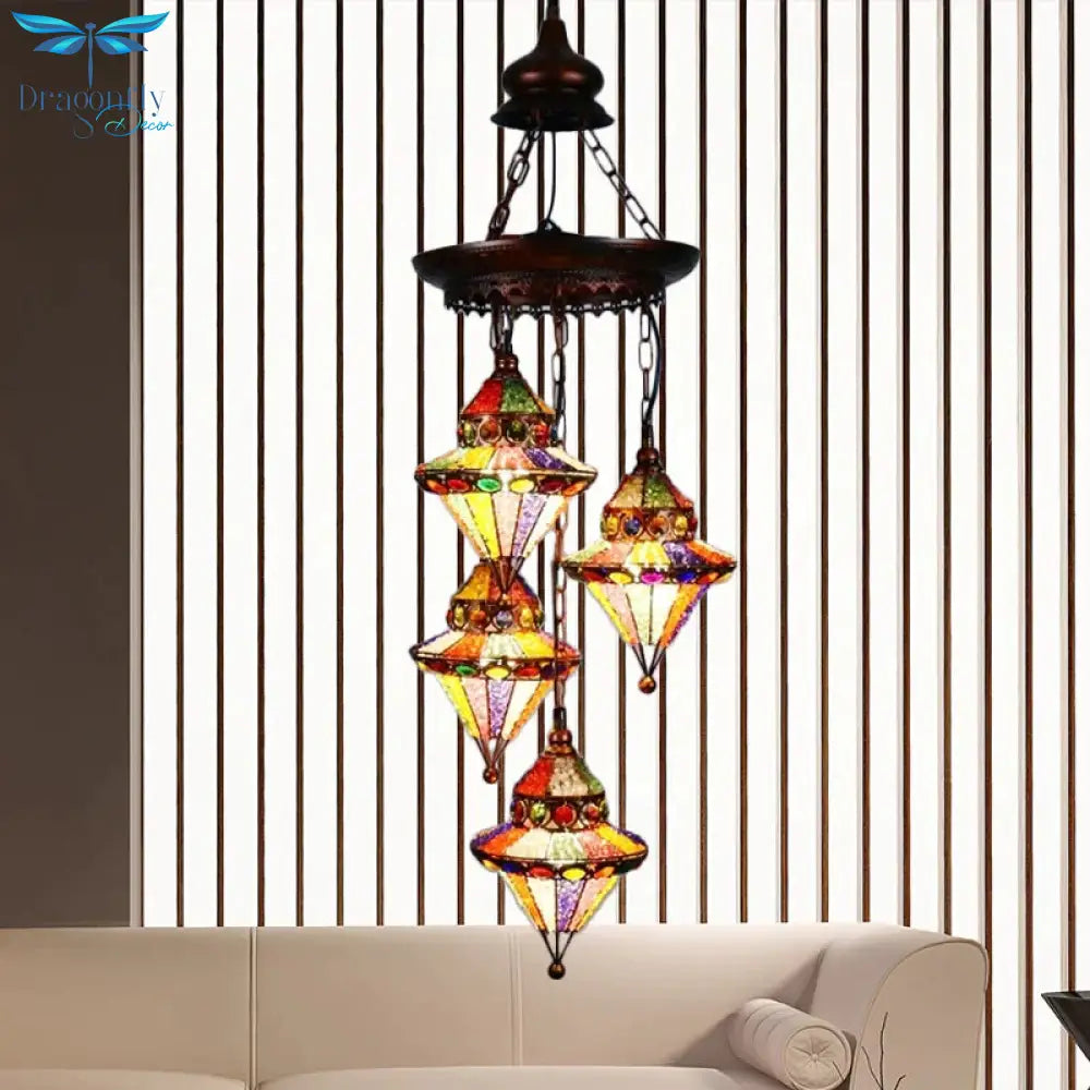 Metal Lantern Chandelier Lamp Bohemian 4 Heads Living Room Drop In Copper