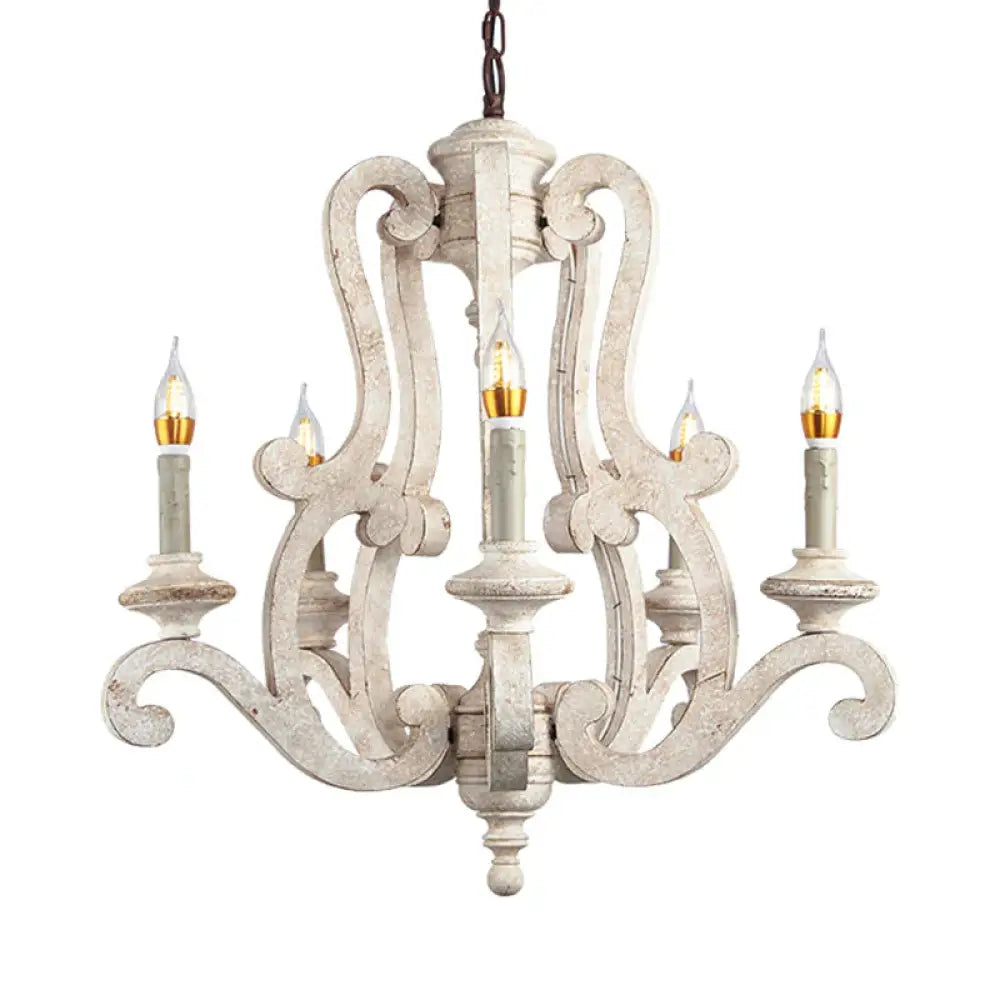 Metal Laser - Cut Chandelier Lamp Retro 5 Bulbs White Pendant Lighting Fixture For Living Room