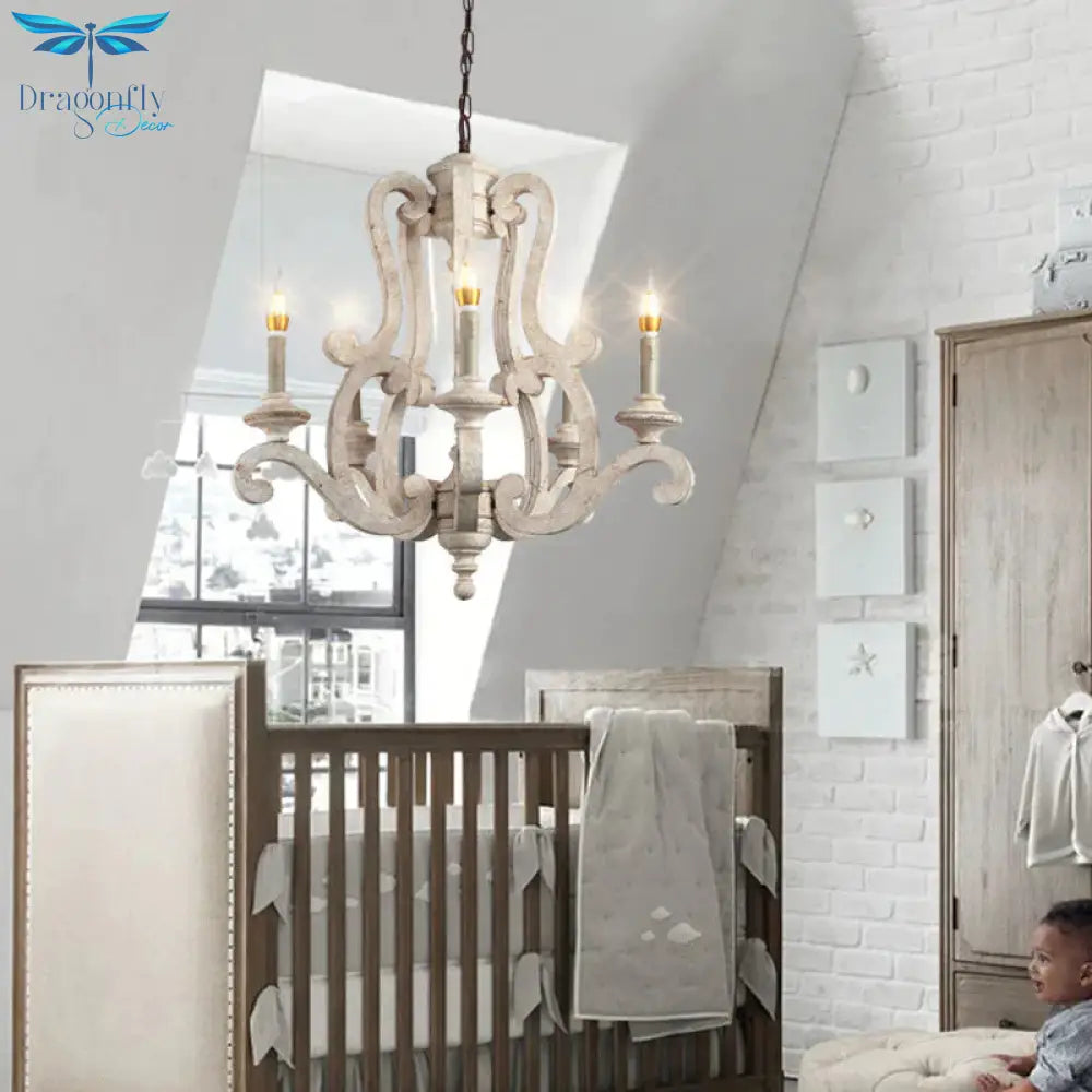 Metal Laser - Cut Chandelier Lamp Retro 5 Bulbs White Pendant Lighting Fixture For Living Room