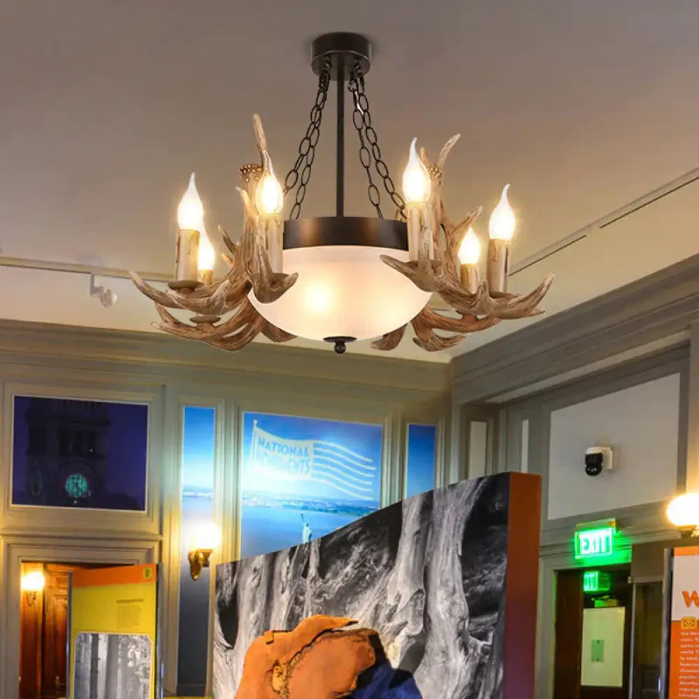 Metal Semi Sphere Chandelier Lamp Contemporary 11 - Head Restaurant Pendant Ceiling Light In Brown
