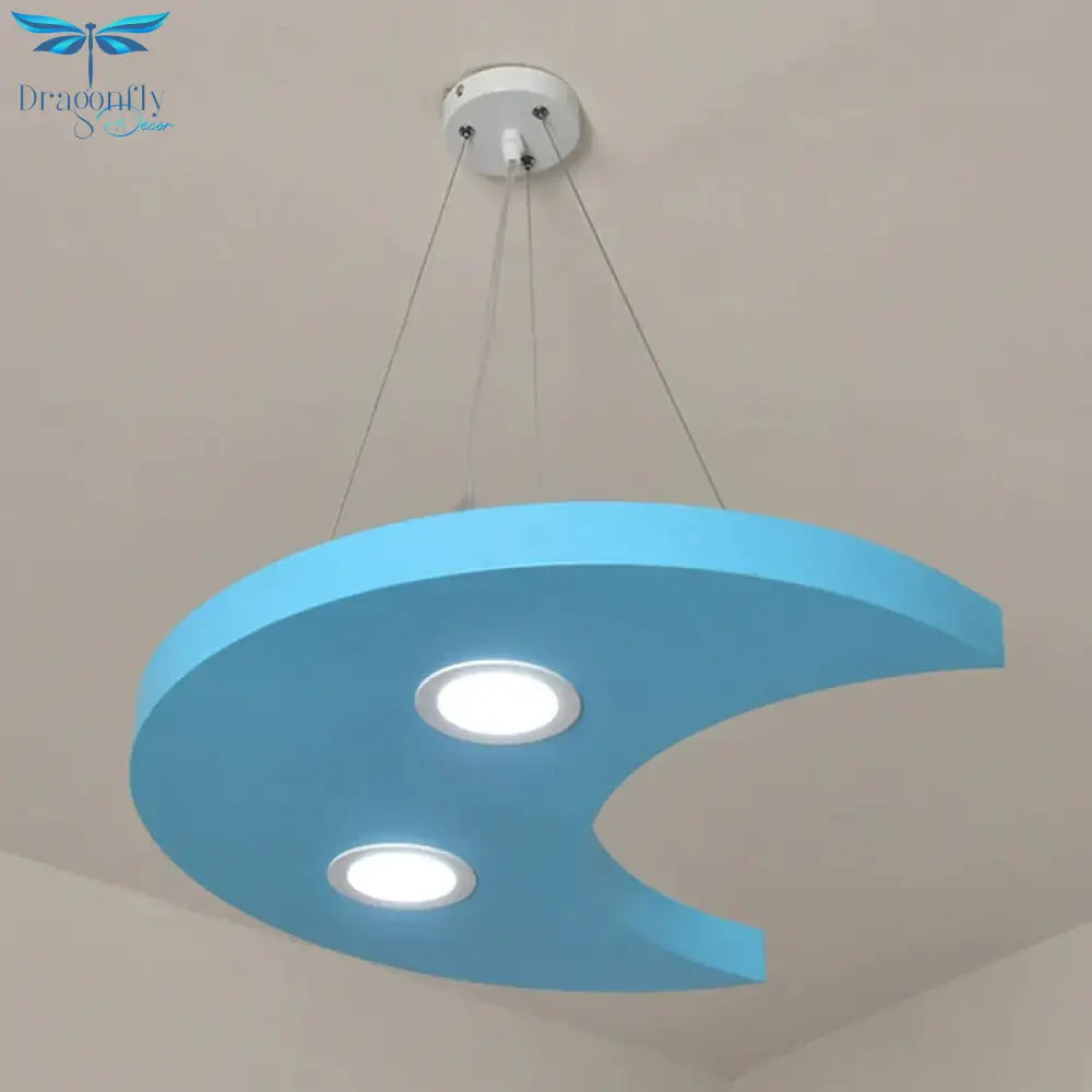 Metal Sun/Star/Moon Ceiling Light Kids Style Led Pendant Chandelier In Yellow/Orange/Blue For