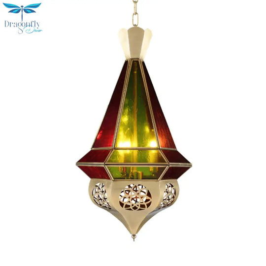 Metal Tapered Hanging Pendant Art Deco 3 - Light Restaurant Ceiling Chandelier With Hollow Decor