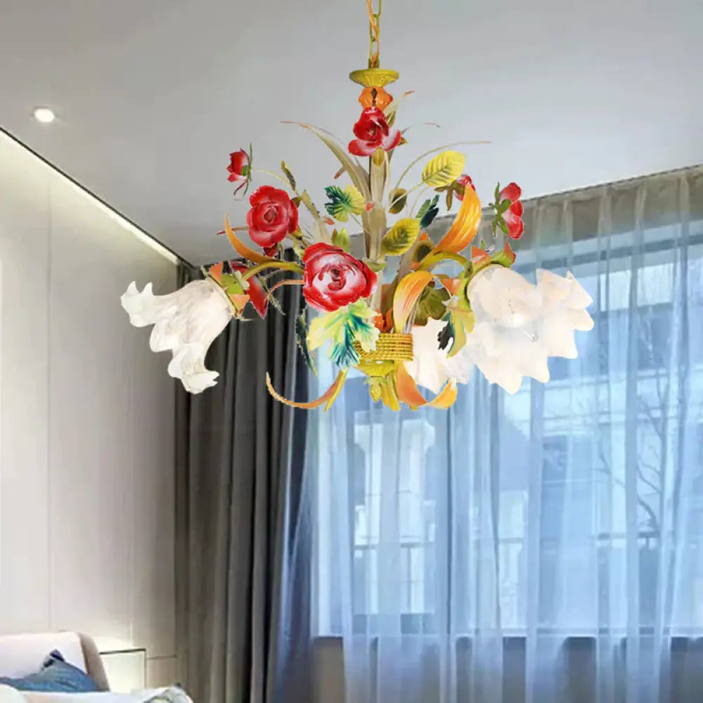 Metal Yellow Chandelier Lighting Flower 3/6/8 Bulbs Vintage Led Hanging Light For Living Room 3 /