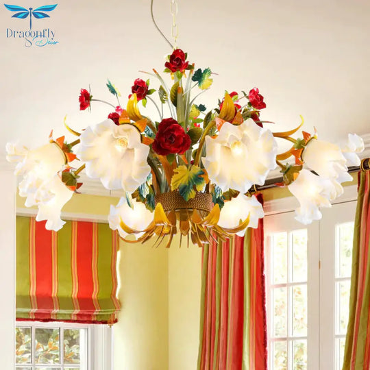Metal Yellow Chandelier Lighting Flower 3/6/8 Bulbs Vintage Led Hanging Light For Living Room