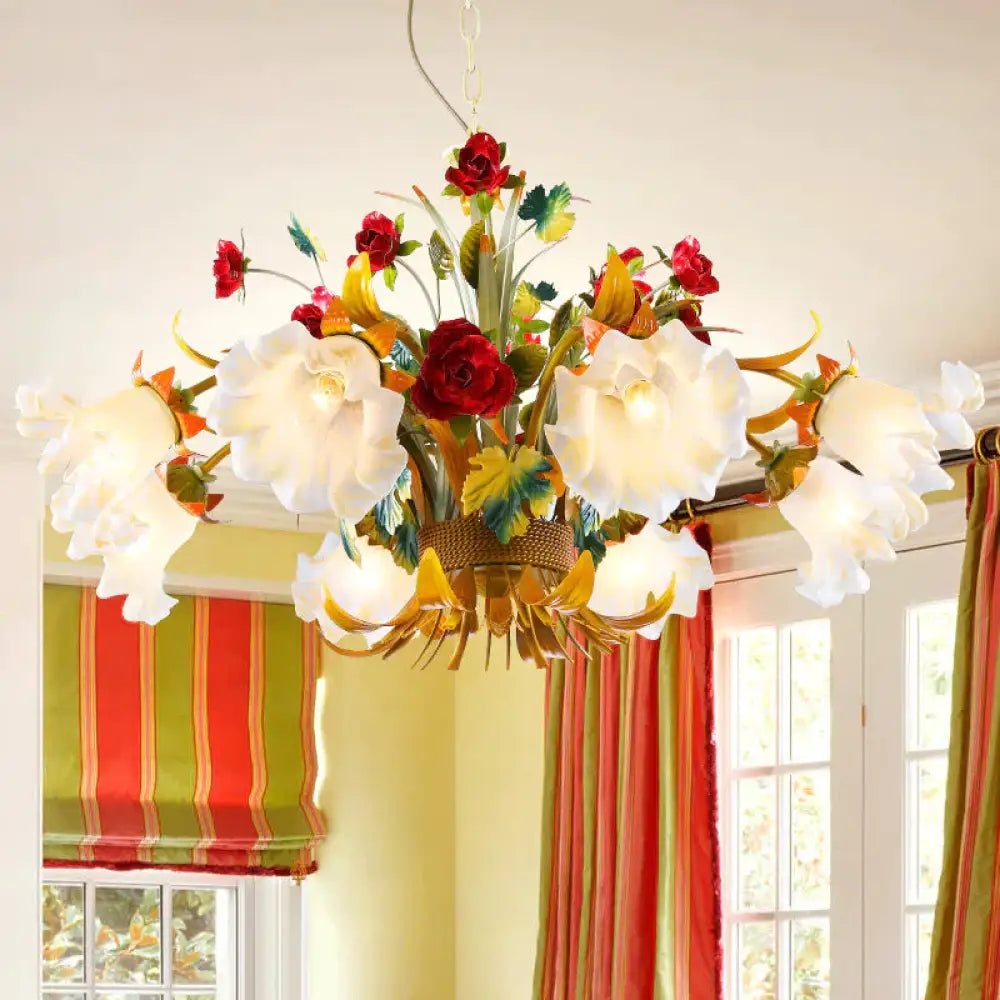 Metal Yellow Chandelier Lighting Flower 3/6/8 Bulbs Vintage Led Hanging Light For Living Room 8 /