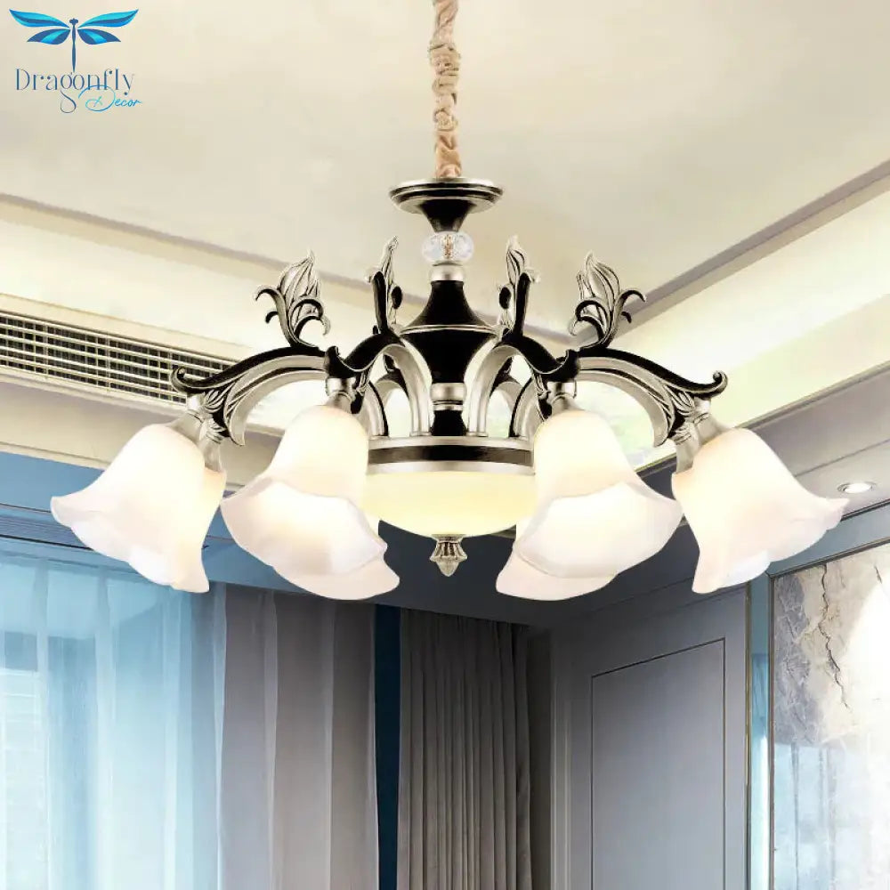 Metallic Black - Gold Suspended Lighting Fixture Curvy Arm 6/8 - Light Traditional Style Chandelier