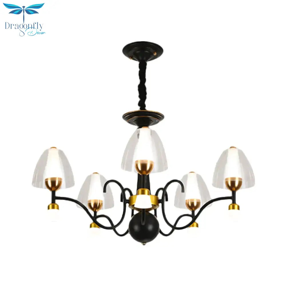 Metallic Black - Gold Suspension Pendant Scooping Armed 3/5/6 Lights Rural Style Chandelier Light