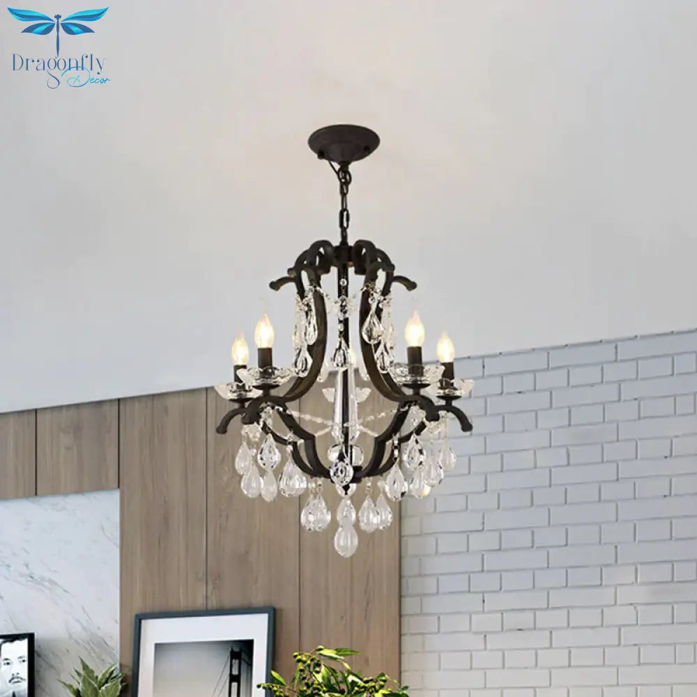 Metallic Black Pendant Chandelier Scroll Arm 5/6 - Head Traditional Hanging Ceiling Light With