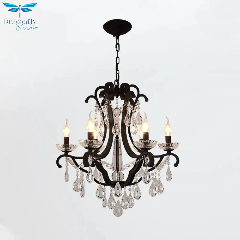 Metallic Black Pendant Chandelier Scroll Arm 5/6 - Head Traditional Hanging Ceiling Light With