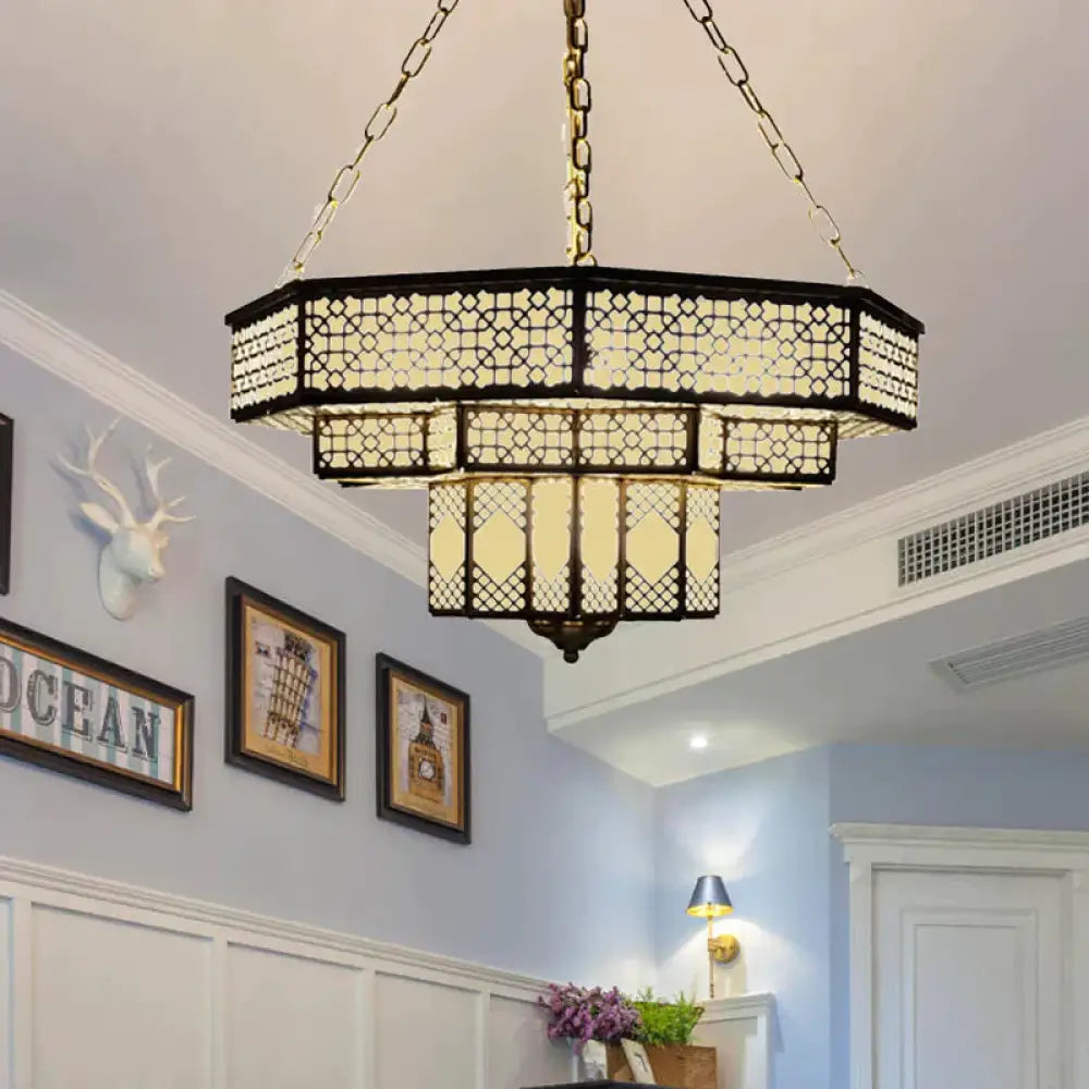 Metallic Brass Flush Lamp Fixture Geometric 7 Lights Traditional Semi Mount