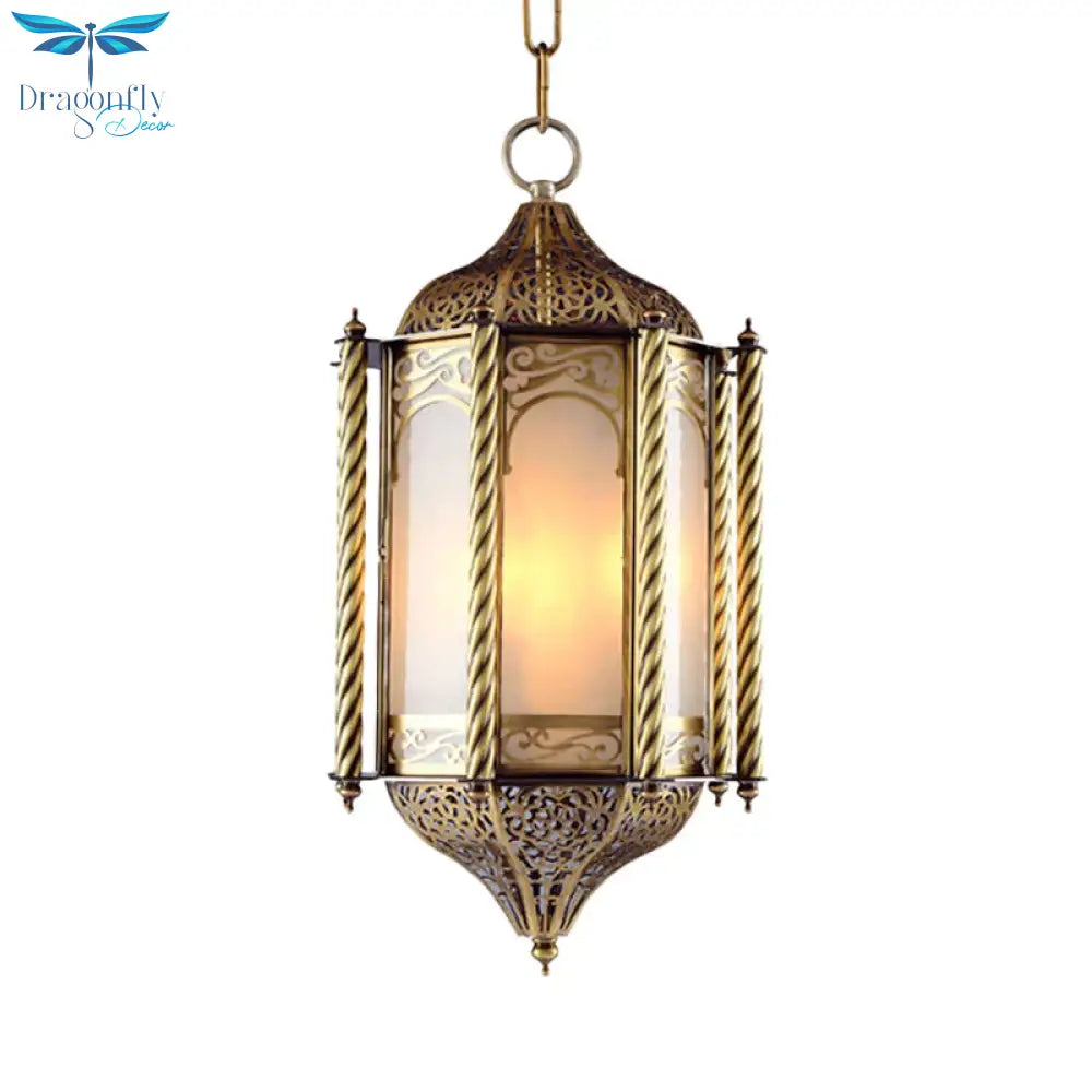 Metallic Brass Pendant Chandelier Lantern 3 Lights Arab Hanging Ceiling Light With Opal Glass Shade
