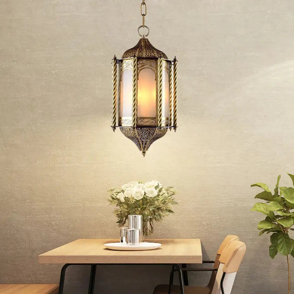 Metallic Brass Pendant Chandelier Lantern 3 Lights Arab Hanging Ceiling Light With Opal Glass Shade