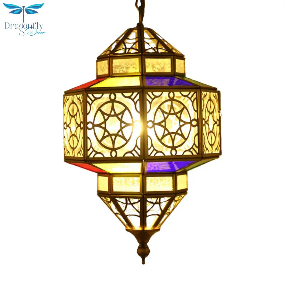 Metallic Brass Pendant Light Lantern 1 - Head Southeast Asia Hanging Lamp With Clear Glass Shade