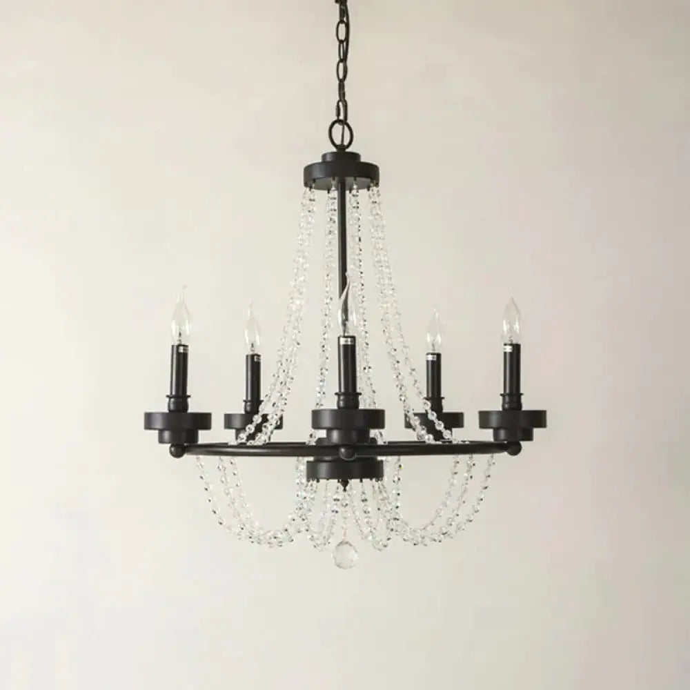 Metallic Candlestick Suspension Lamp Retro 5 - Light Restaurant Hanging Chandelier In Black With