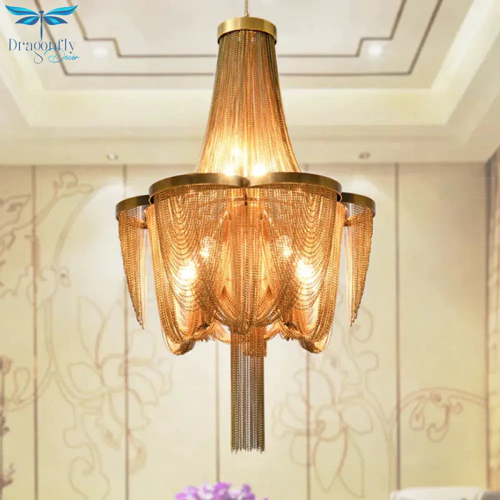 Metallic Chain Chandelier Lighting Fixture Rural 6 Lights Living Room Hanging Ceiling Light In