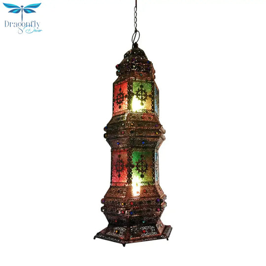 Metallic Copper Pendant Lighting Tower Shape 2 - Head Arab Chandelier Lamp For Coffee House