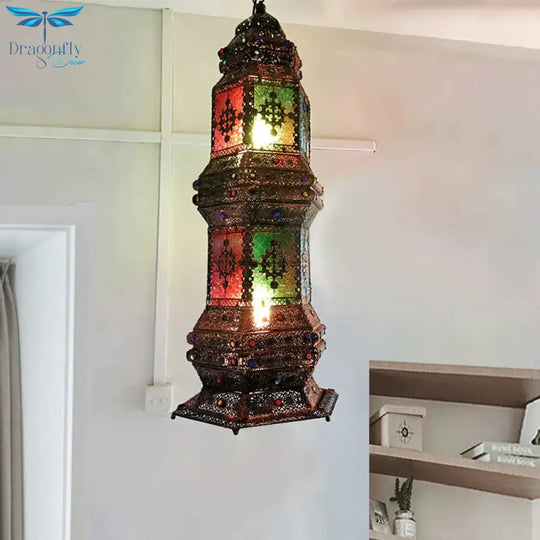 Metallic Copper Pendant Lighting Tower Shape 2 - Head Arab Chandelier Lamp For Coffee House