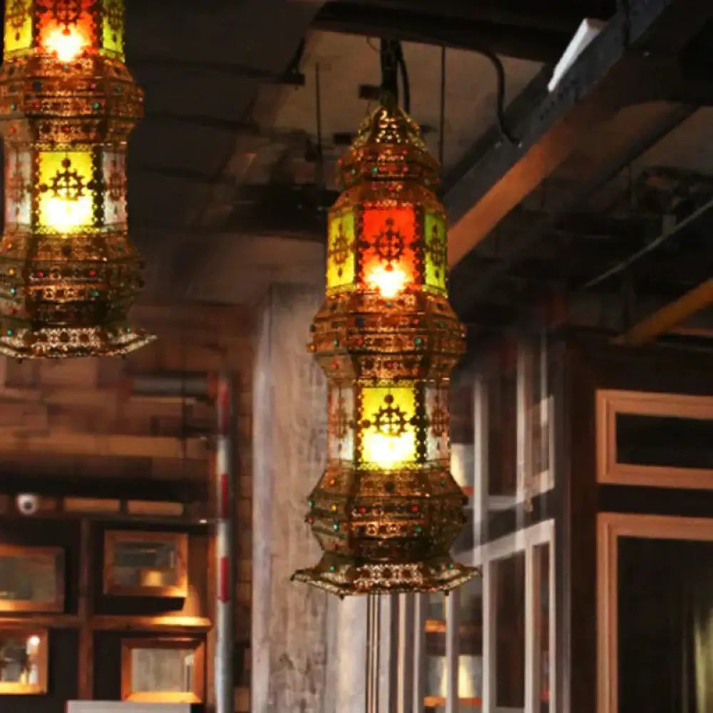 Metallic Copper Pendant Lighting Tower Shape 2 - Head Arab Chandelier Lamp For Coffee House