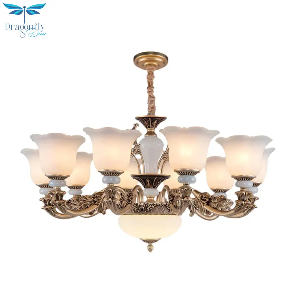 Metallic Gold Hanging Chandelier Swooping Arm 6/8/10 Heads Antiqued Style Ceiling Pendant With