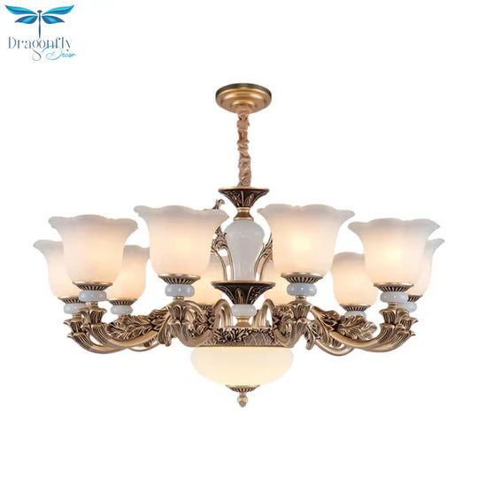 Metallic Gold Hanging Chandelier Swooping Arm 6/8/10 Heads Antiqued Style Ceiling Pendant With