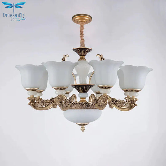Metallic Gold Hanging Chandelier Swooping Arm 6/8/10 Heads Antiqued Style Ceiling Pendant With
