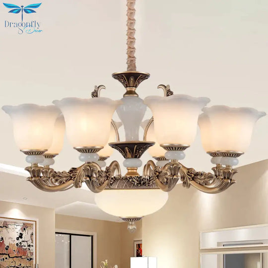 Metallic Gold Hanging Chandelier Swooping Arm 6/8/10 Heads Antiqued Style Ceiling Pendant With