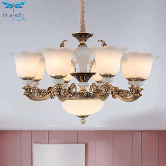 Metallic Gold Hanging Chandelier Swooping Arm 6/8/10 Heads Antiqued Style Ceiling Pendant With