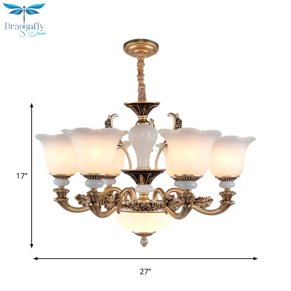 Metallic Gold Hanging Chandelier Swooping Arm 6/8/10 Heads Antiqued Style Ceiling Pendant With