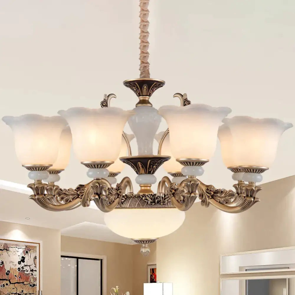 Metallic Gold Hanging Chandelier Swooping Arm 6/8/10 Heads Antiqued Style Ceiling Pendant With