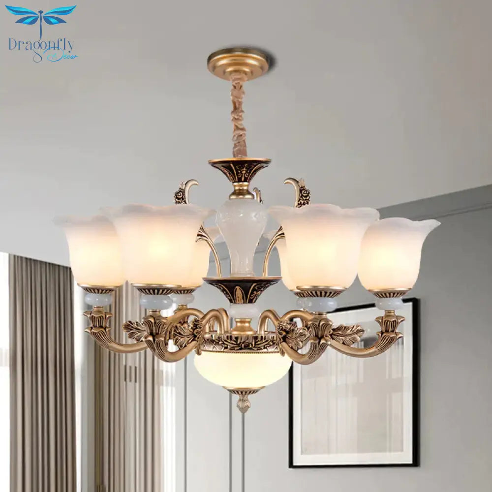Metallic Gold Hanging Chandelier Swooping Arm 6/8/10 Heads Antiqued Style Ceiling Pendant With