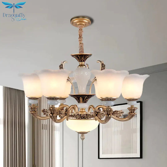 Metallic Gold Hanging Chandelier Swooping Arm 6/8/10 Heads Antiqued Style Ceiling Pendant With