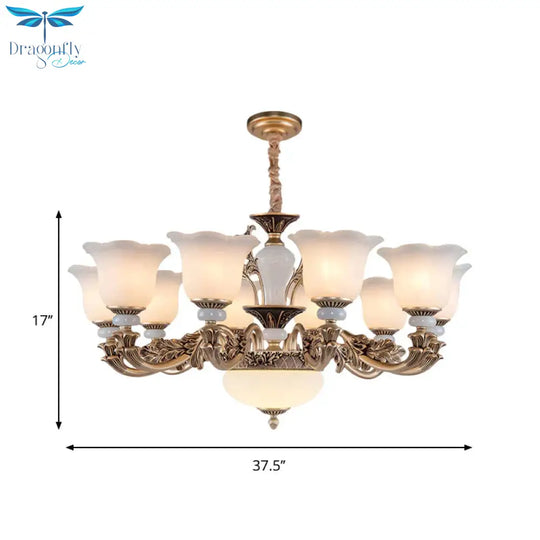 Metallic Gold Hanging Chandelier Swooping Arm 6/8/10 Heads Antiqued Style Ceiling Pendant With