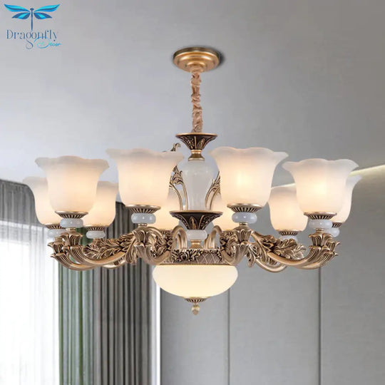 Metallic Gold Hanging Chandelier Swooping Arm 6/8/10 Heads Antiqued Style Ceiling Pendant With