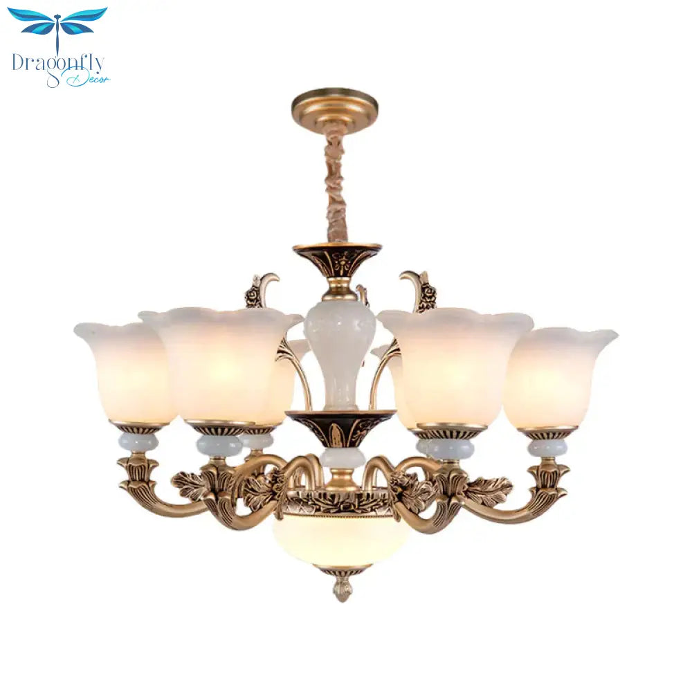 Metallic Gold Hanging Chandelier Swooping Arm 6/8/10 Heads Antiqued Style Ceiling Pendant With