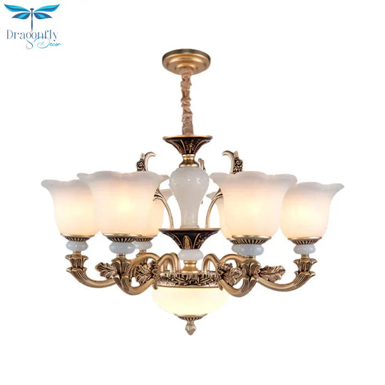 Metallic Gold Hanging Chandelier Swooping Arm 6/8/10 Heads Antiqued Style Ceiling Pendant With