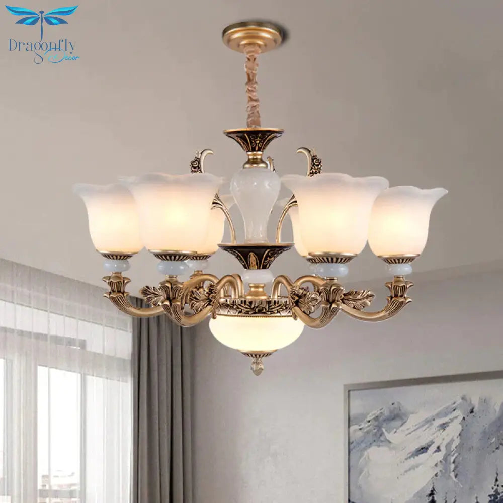 Metallic Gold Hanging Chandelier Swooping Arm 6/8/10 Heads Antiqued Style Ceiling Pendant With