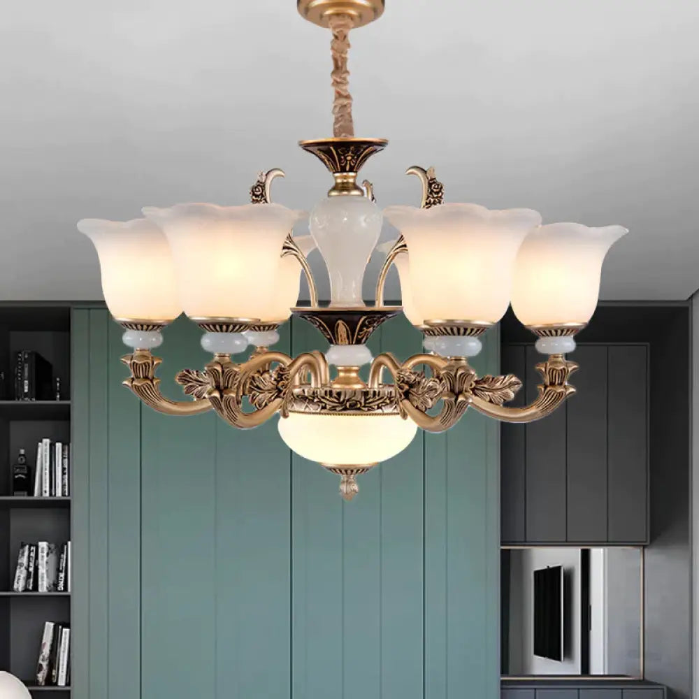 Metallic Gold Hanging Chandelier Swooping Arm 6/8/10 Heads Antiqued Style Ceiling Pendant With