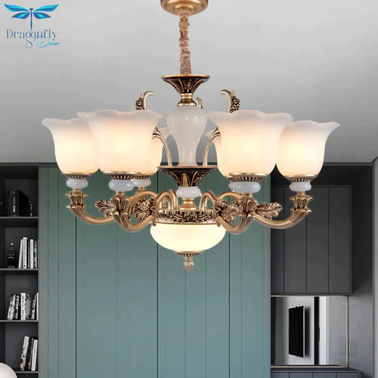 Metallic Gold Hanging Chandelier Swooping Arm 6/8/10 Heads Antiqued Style Ceiling Pendant With