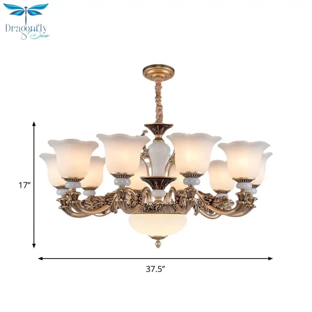 Metallic Gold Hanging Chandelier Swooping Arm 6/8/10 Heads Antiqued Style Ceiling Pendant With