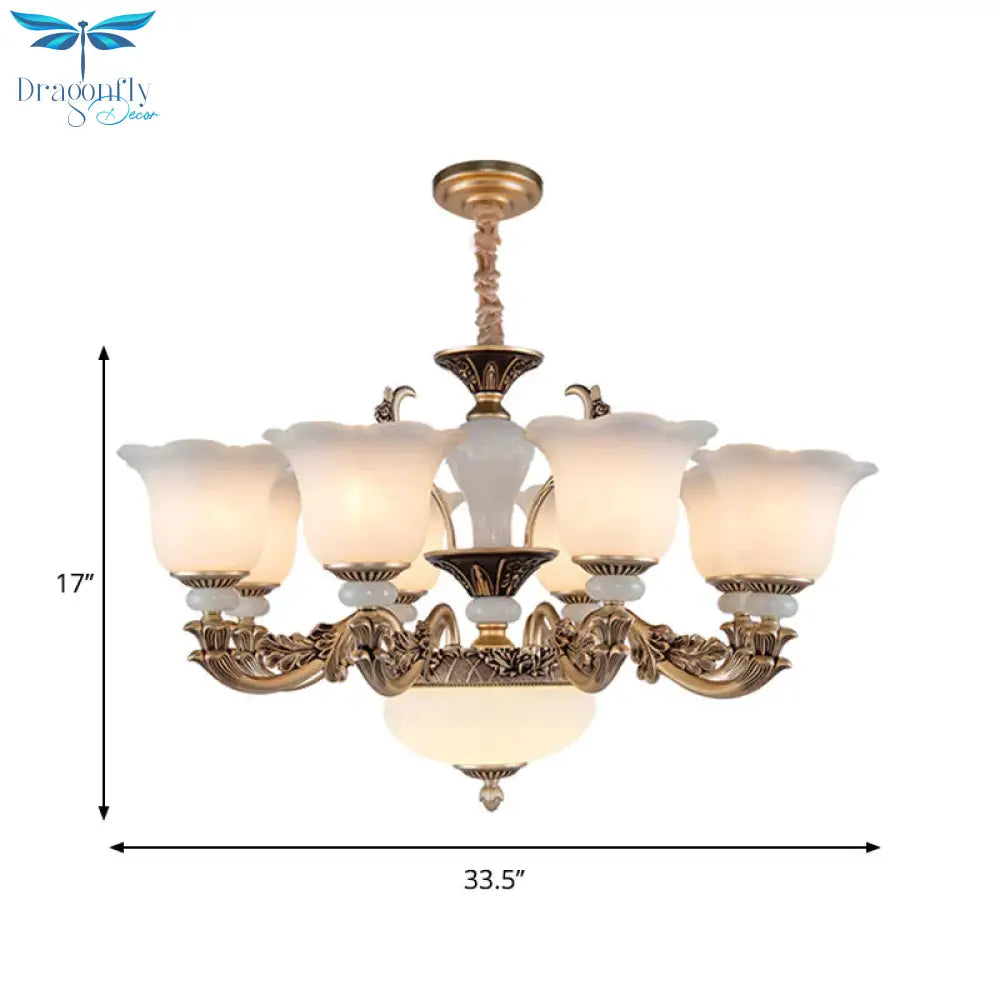 Metallic Gold Hanging Chandelier Swooping Arm 6/8/10 Heads Antiqued Style Ceiling Pendant With