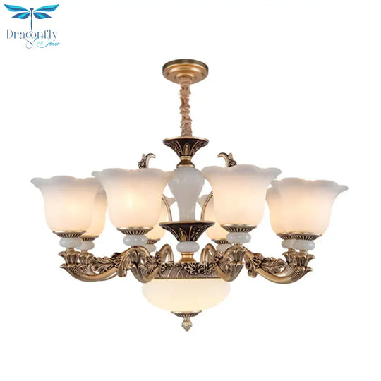 Metallic Gold Hanging Chandelier Swooping Arm 6/8/10 Heads Antiqued Style Ceiling Pendant With