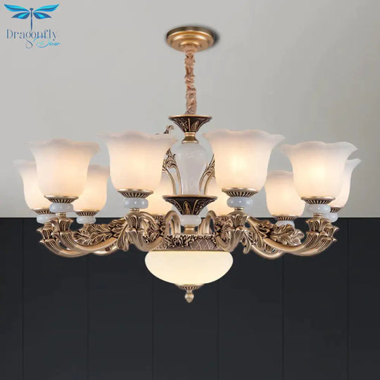 Metallic Gold Hanging Chandelier Swooping Arm 6/8/10 Heads Antiqued Style Ceiling Pendant With