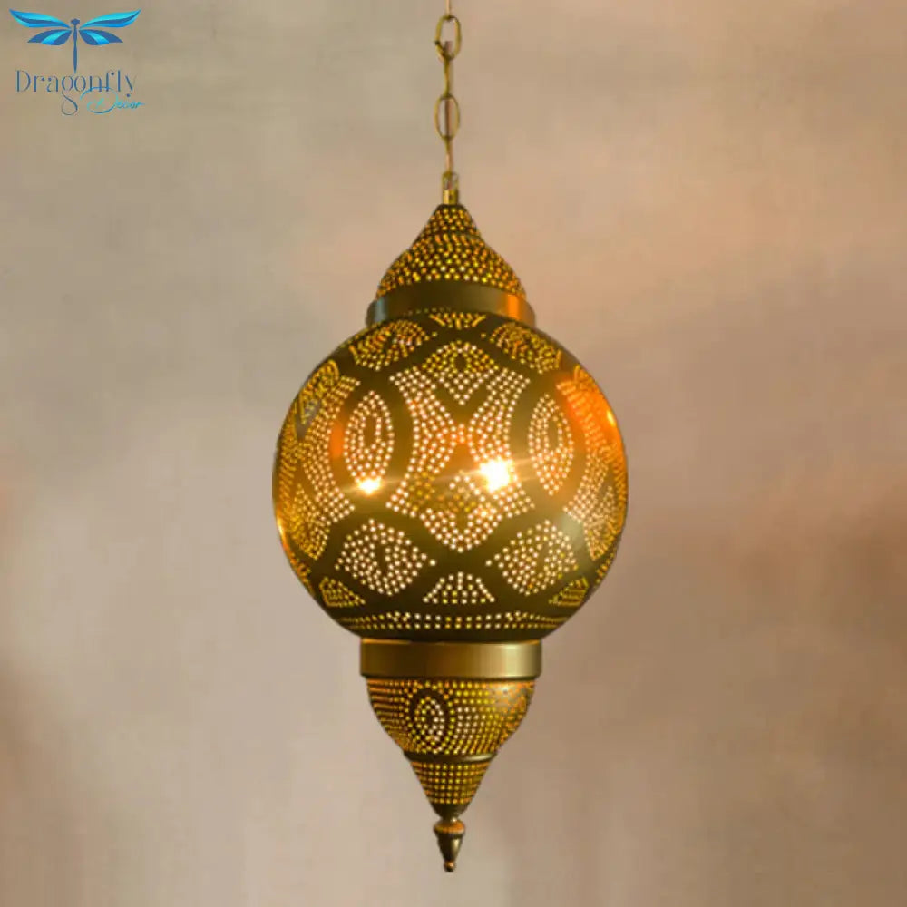 Metallic Vase/Gourd Pendant Lamp Vintage 3 - Head Coffee House Hanging Chandelier In Brass
