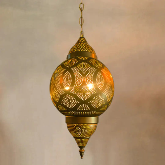 Metallic Vase/Gourd Pendant Lamp Vintage 3 - Head Coffee House Hanging Chandelier In Brass / C