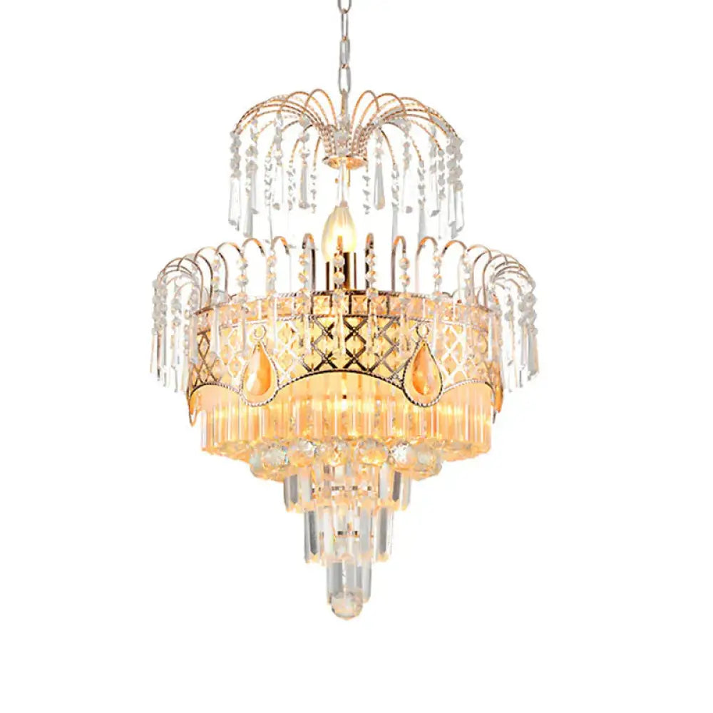 Mid - Century Curved Arm Hanging Chandelier 3 Heads Clear Crystal Draping Pendant Light Kit