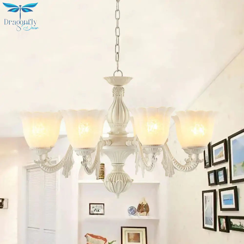 Milk Glass Blossom Chandelier Traditional 3/5/8 Heads Dining Room Hanging Pendant Light In Beige