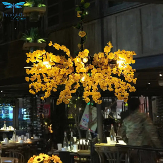 Milk Tea Shop Atmosphere Light Yellow Simulation Flower Pendant Window Decoration Lamps Bar