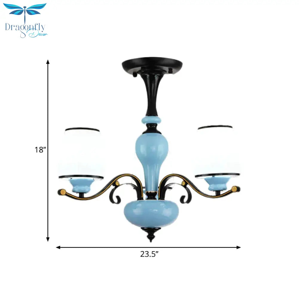 Milky Glass Empire Shade Suspension Pendant Light Countryside Style 3/6/8 - Head Living Room