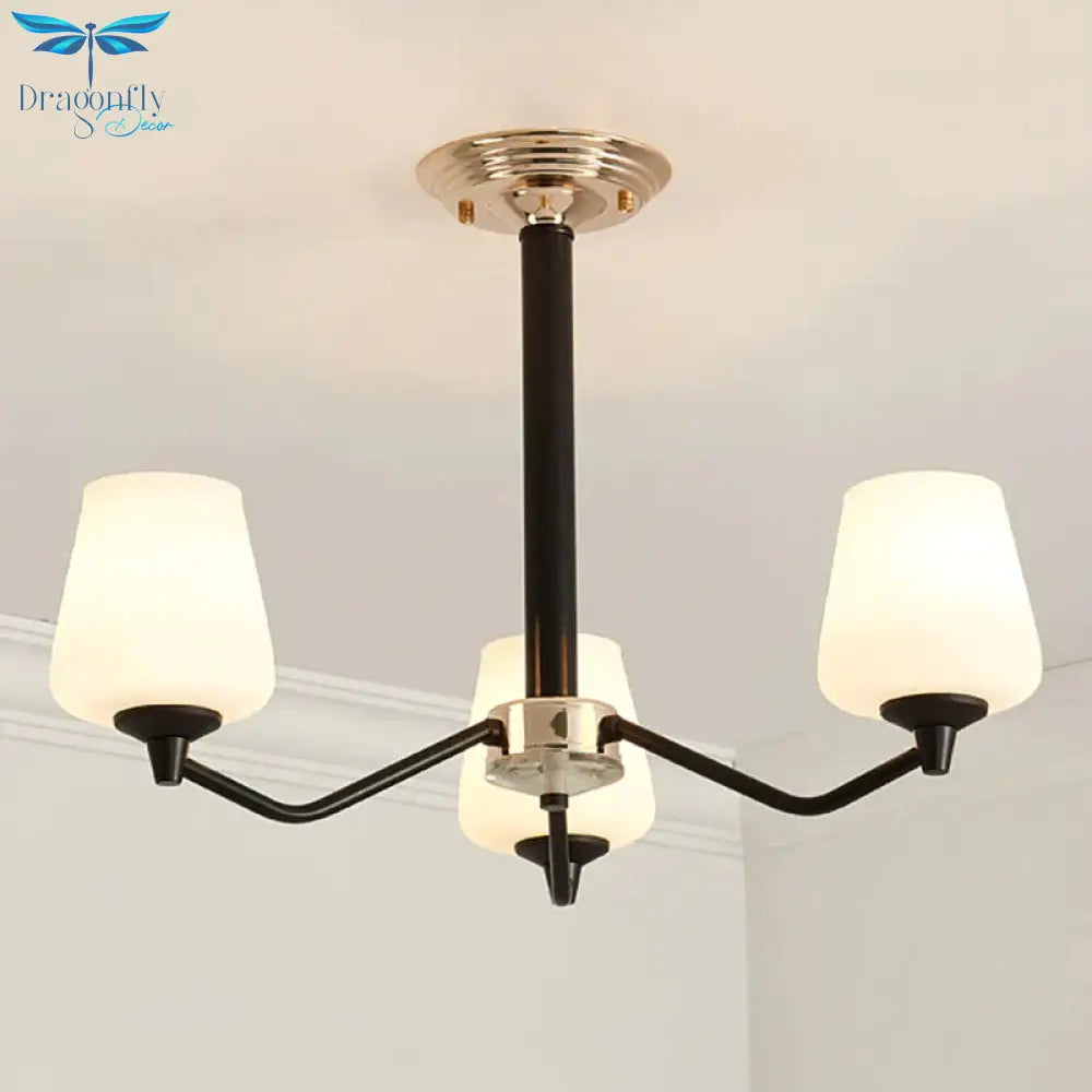 Milky Glass Sputnik Hanging Chandelier Classic 3/6 Lights Living Room Pendant Light With Cup Shade